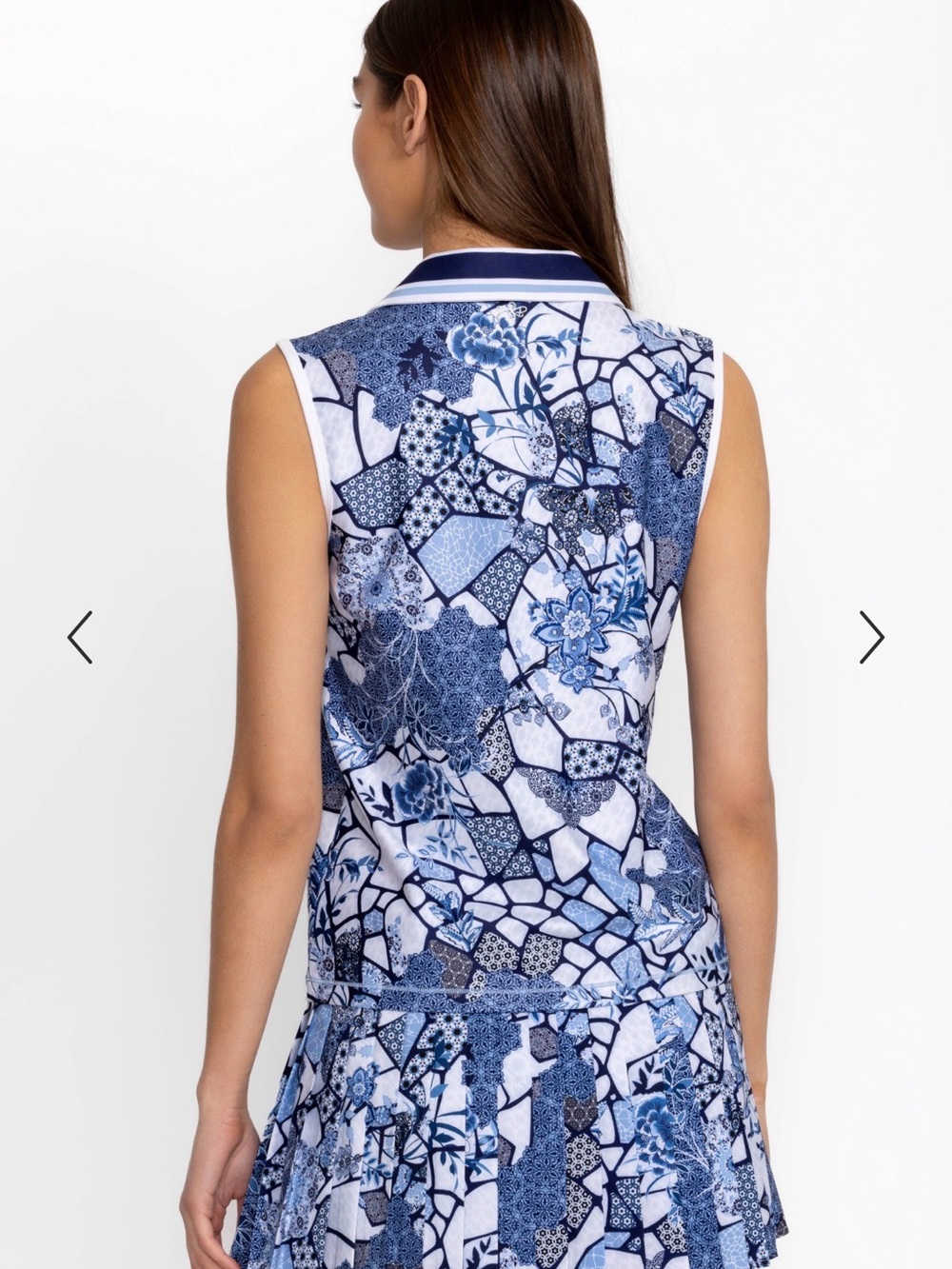 Johnny Was BEE ACTIVE POLO TANK Sleeveless Blue Floral Print, Size XL, EUC - Picture 3 of 7
